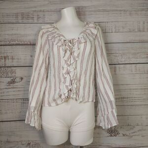 American Eagle Outfitters sz Medium Women’s Top Ruffle Tie Up Stripe Red/White